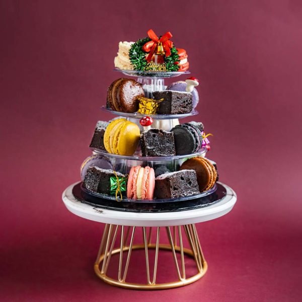elevete patisserie christmas confectionery macaron tower brownies
