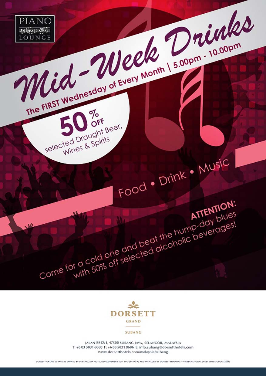 Mid-Week 50% Off Promotion @ Piano Lounge, Dorsett Grand Subang